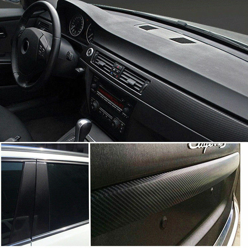 4D Car Interior Accessories Interior Panel Black Carbon Fiber Vinyl Wrap Sticker