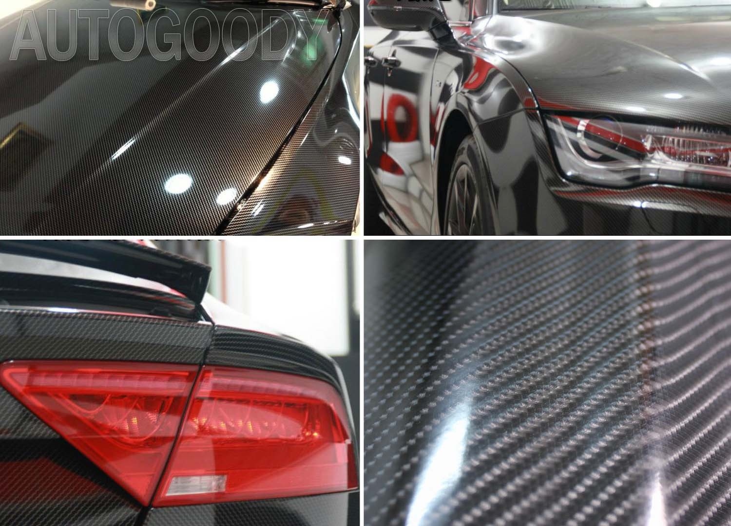 10ft x 1ft HIGH GLOSS 5D Black Carbon Fiber Vinyl Wrap Bubble Free 120″ x 12″ 6D