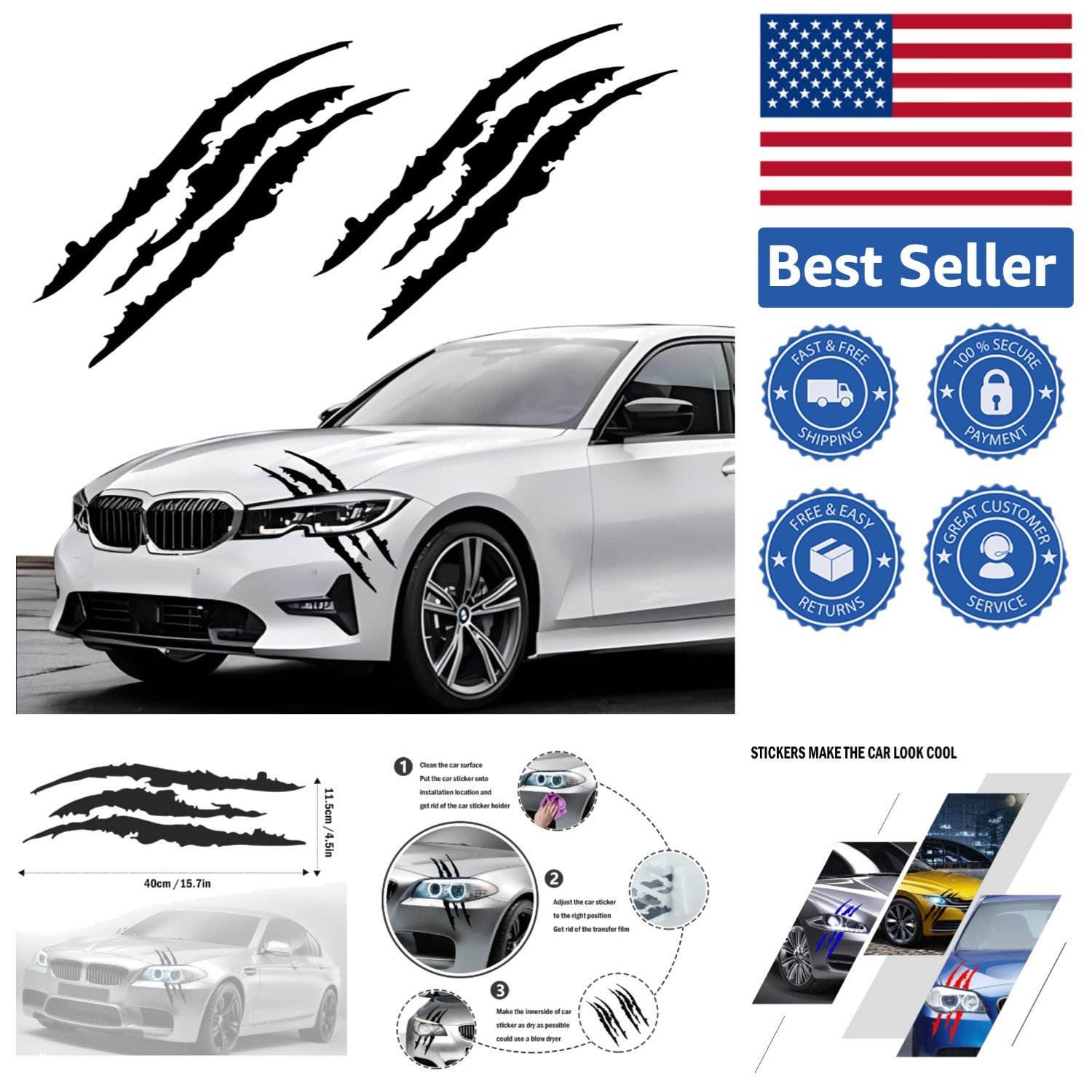 Transform Your Vehicle with 2PCS Claw Mark Reflective Decals – Easy to Install