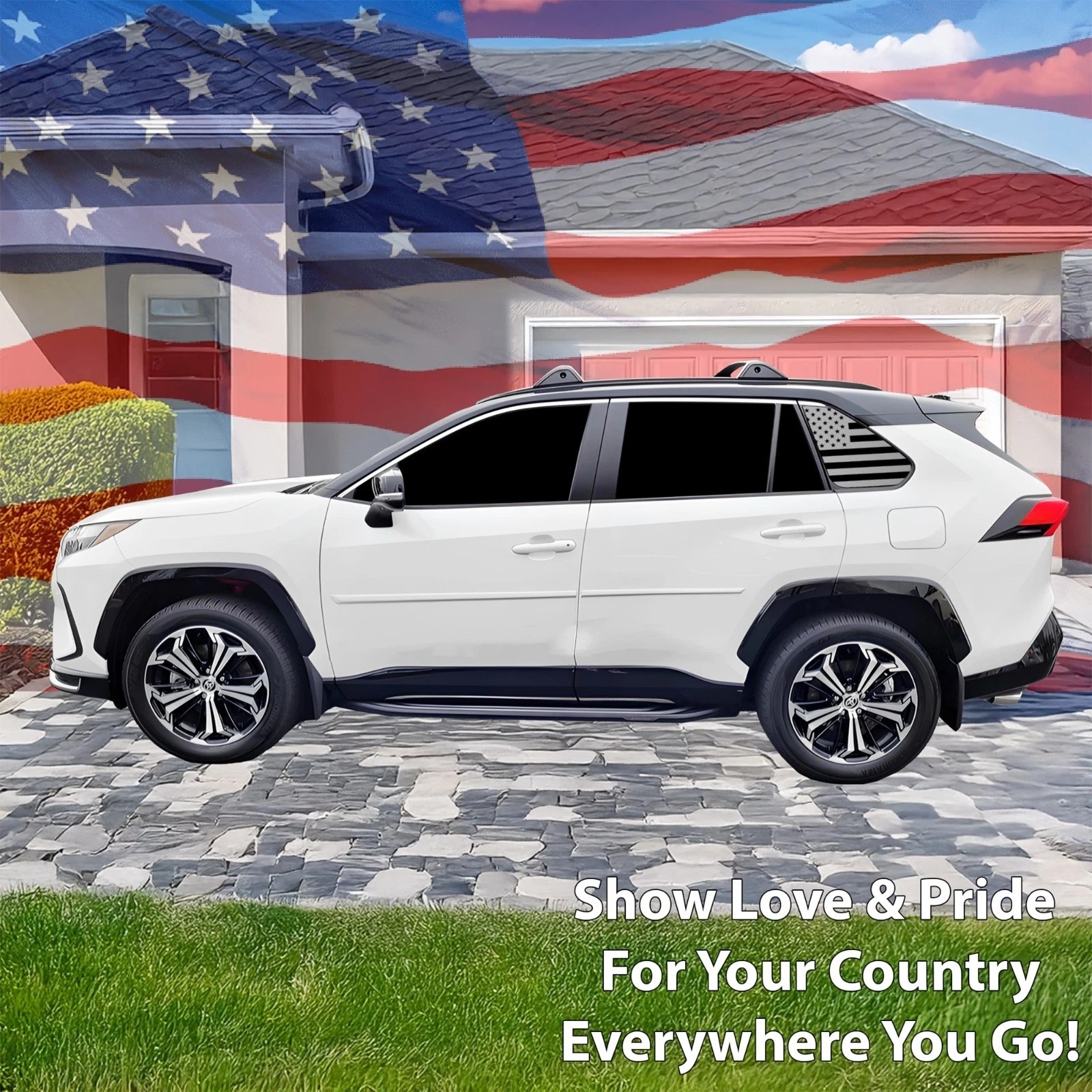 Pair USA Flag Rear Side Window Vinyl Decals Wrap Cover For Toyota Rav4 2019-2025