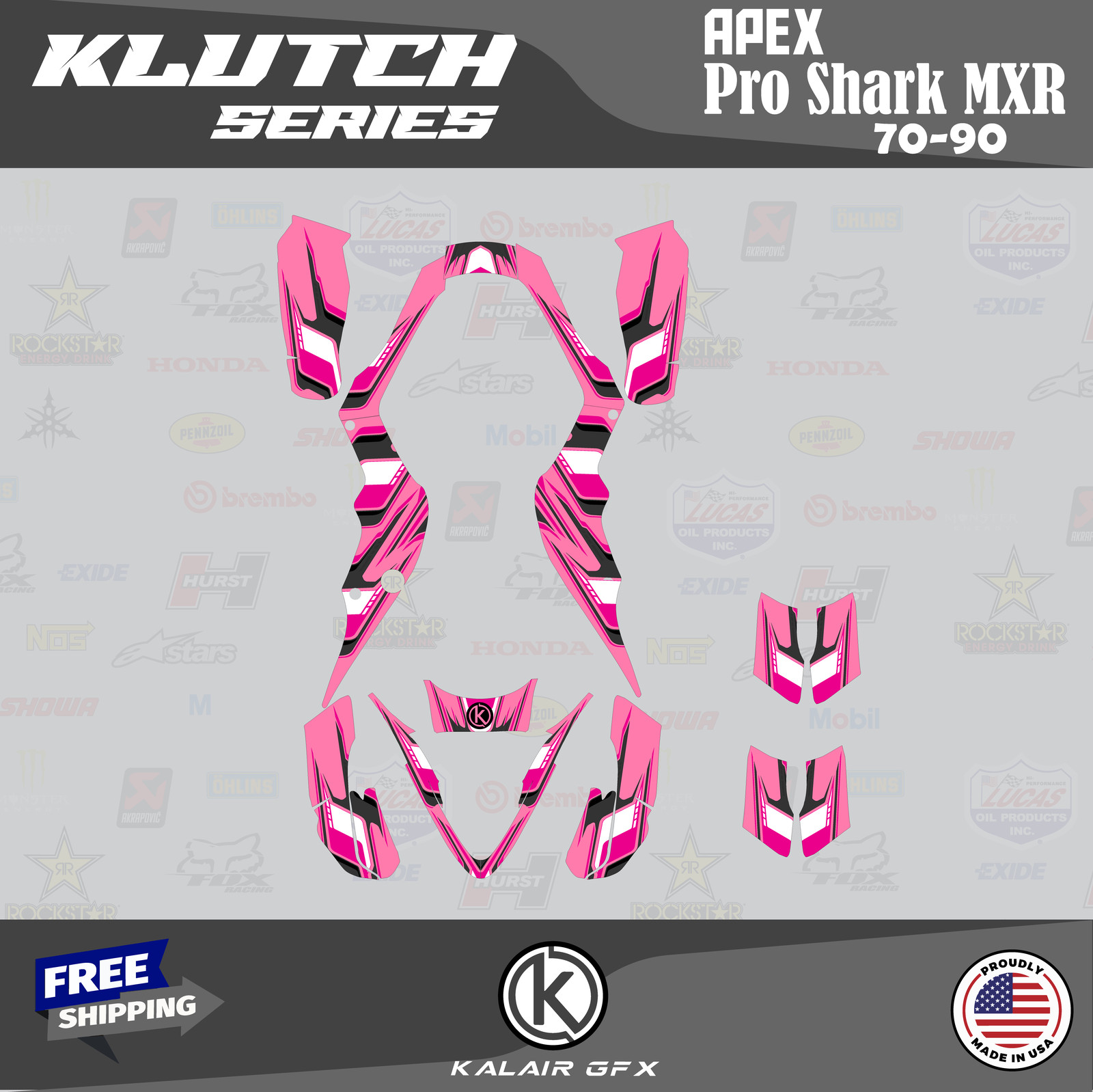 Graphics Kit for APEX Pro Shark MXR 70 90 Klutch-pink