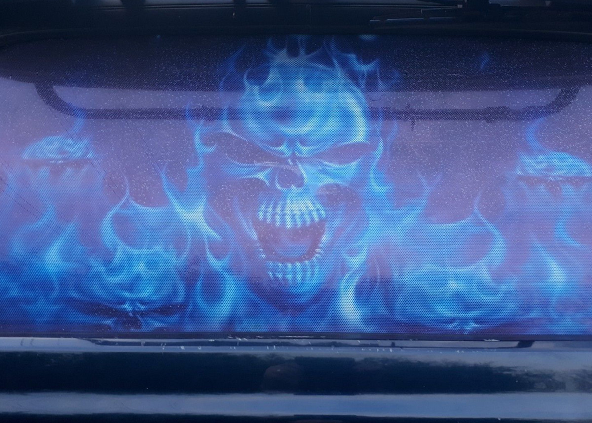 147x46cm Flaming Skull Graphic Decal Wrap Stickers Fit For Car Truck Rear Window