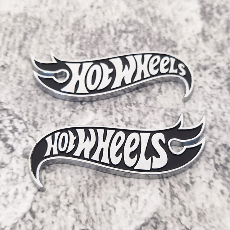 2x Metal Black Silver Hot Wheels Fender Lid Hood Badge Hotwheels Decal Emblem