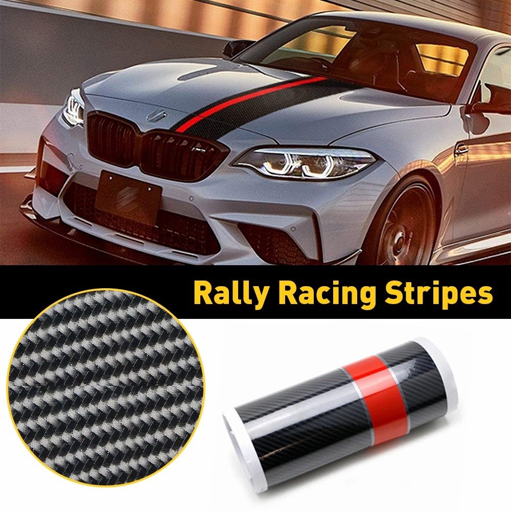 Universal Car Front Hood Rally Racing 5D Stripes Carbon Fiber Decal Wrap Sticker