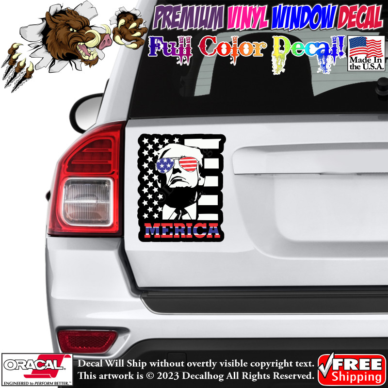 Merica Donald Trump Hip Shades Full Color Car Truck Window Vinyl Decal Sticker.