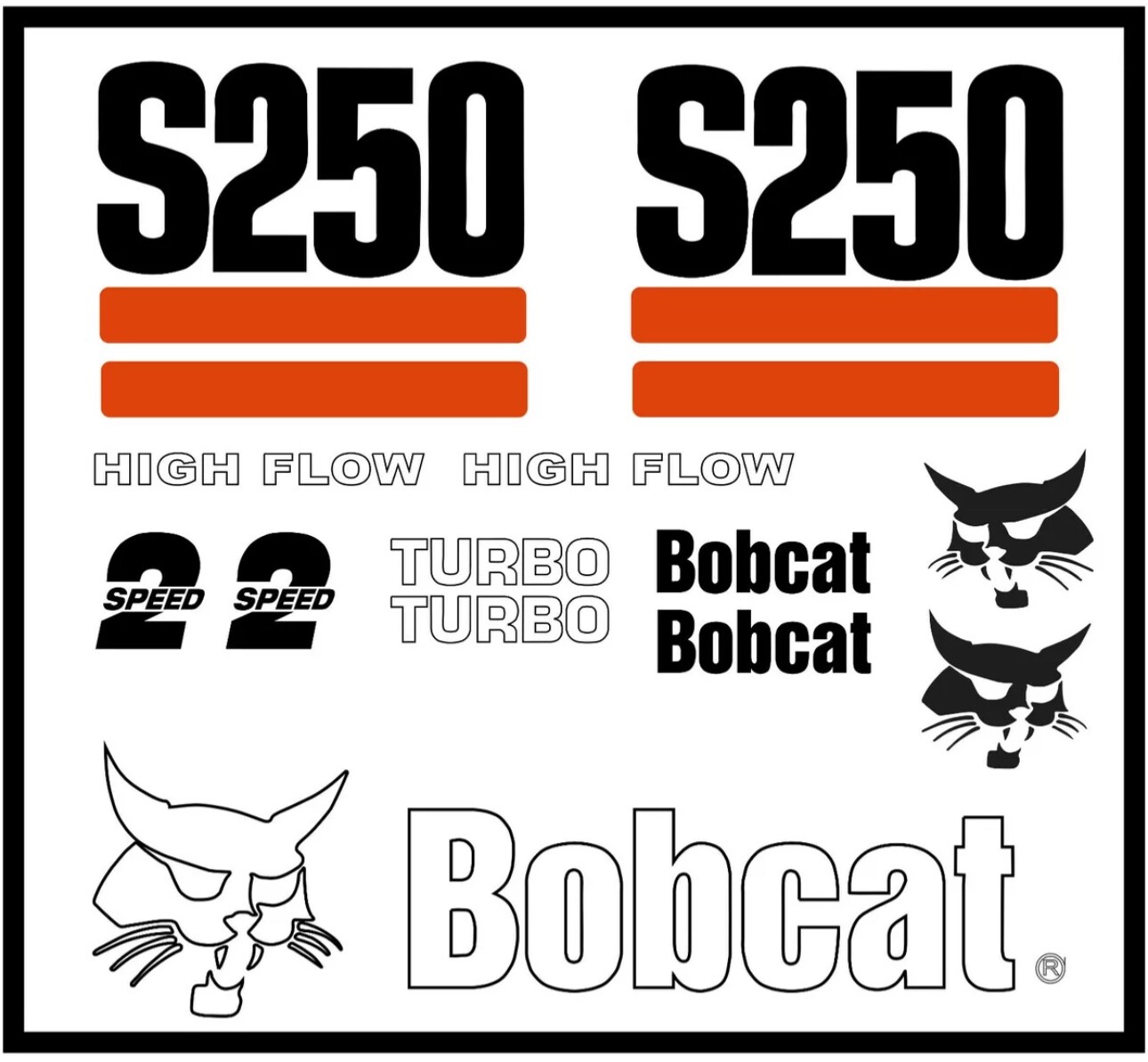 DECAL KIT for Bobcat skidsteer S250 track loader decals Stickers .