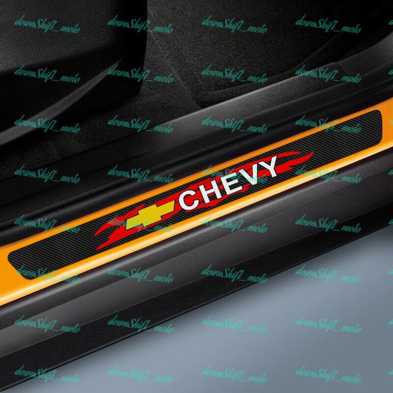 4PCS Carbon Car Door Scuff Sill Cover Panel Step Protector For Chevy Chevrolet