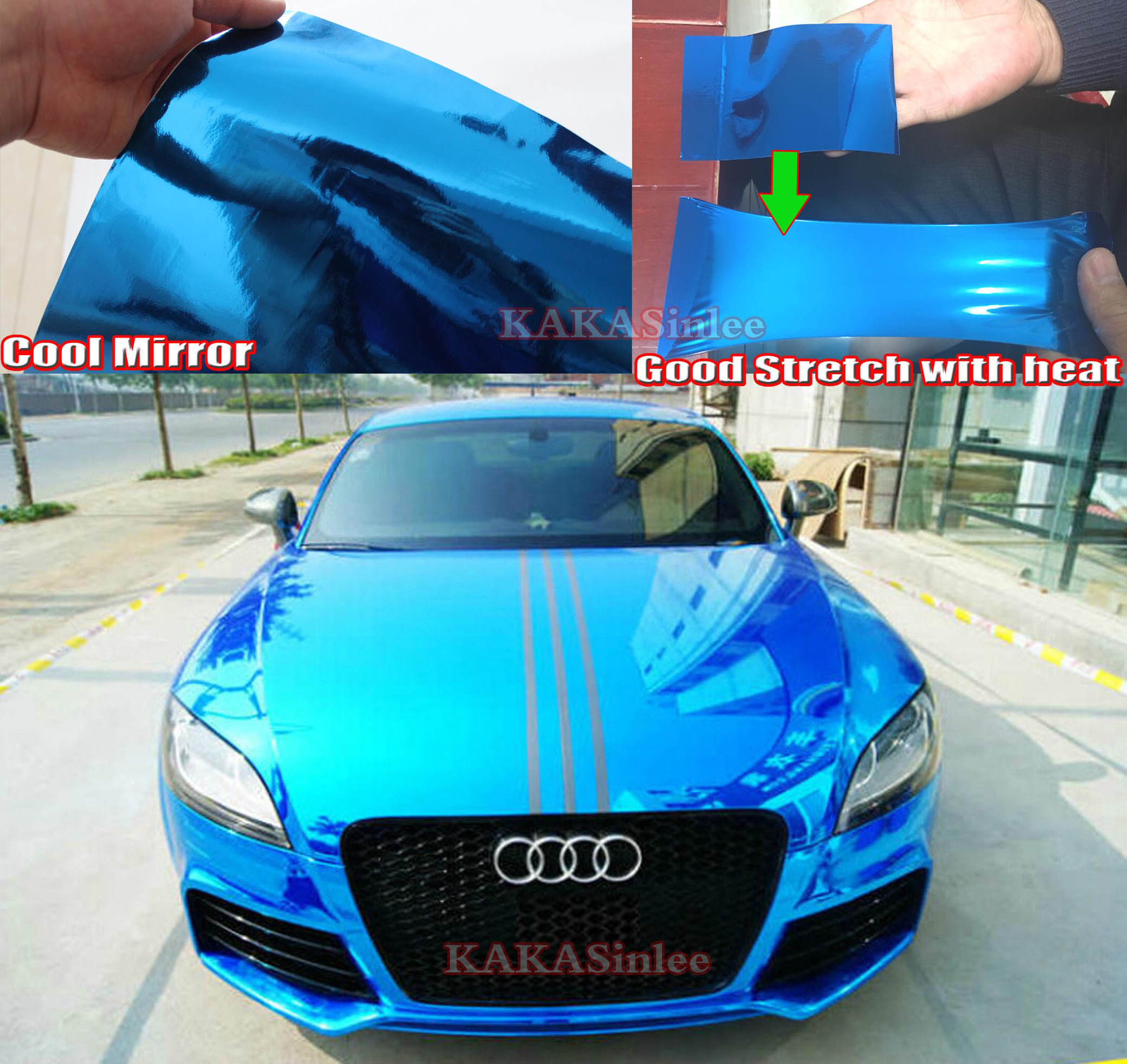 Air Release Car Part Glossy Mirror Chrome Bright Vinyl Wrap Sticker Flexible AB
