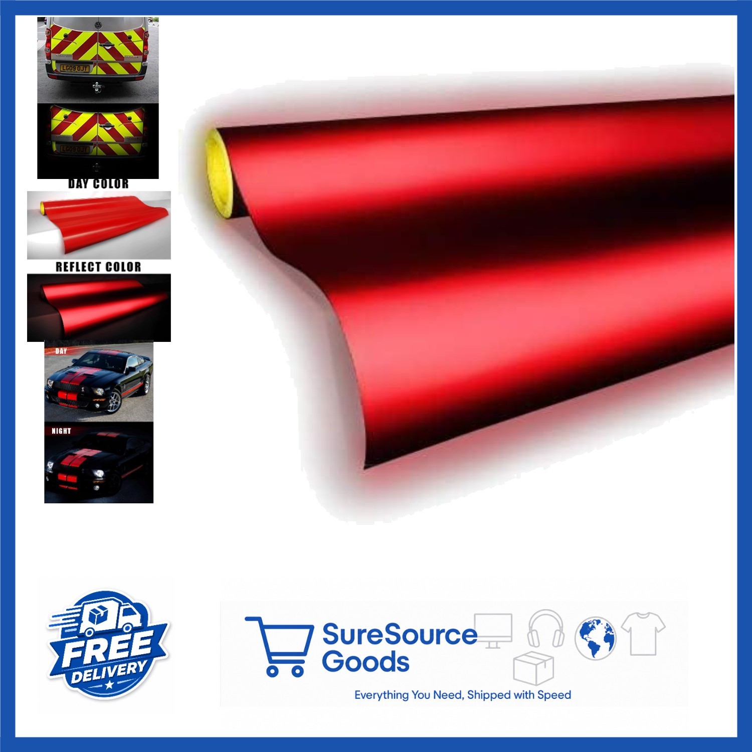 1.5ft x 48 Inch Reflective Red Vinyl Car Wrap Film Easy to Install No-Mess