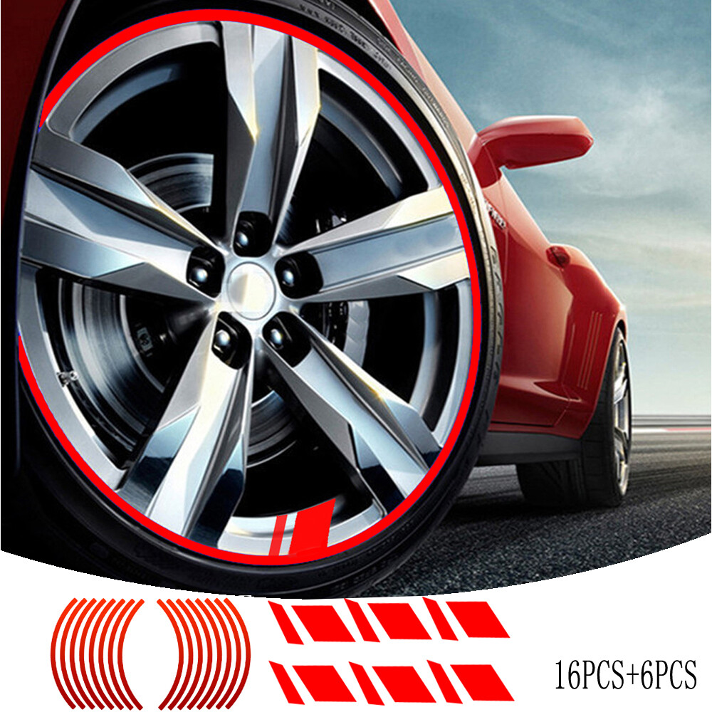 Red Reflective Car Wheel Rim Stripe Vinyl Decal Stickers Set Accessories For 18″