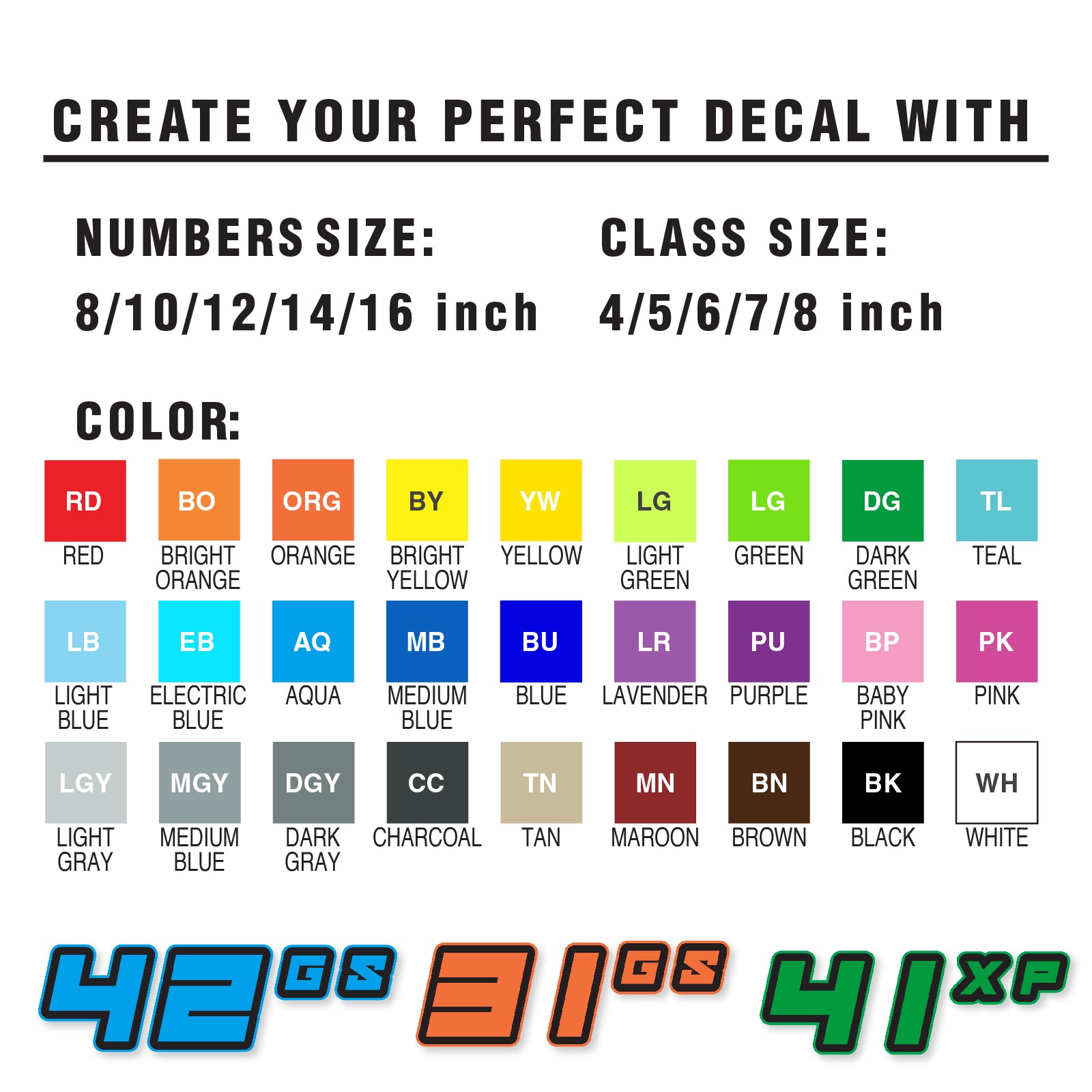 Custom Autocross Number Class Sticker Matte x2 8,10-16 inch – Bold Black Style