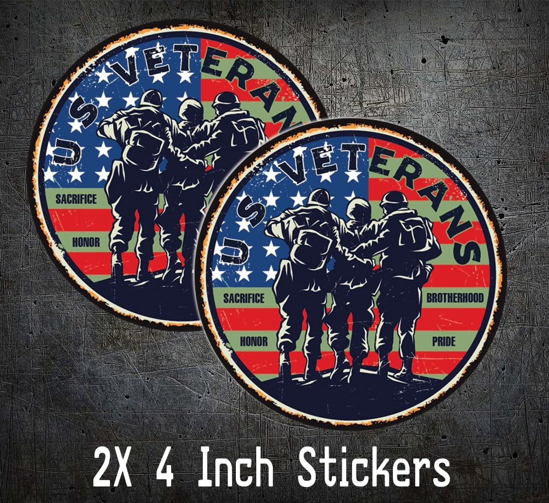 US Army Veterans Round Sticker Decal Military Pride USA Subdued Flag Navy Marine