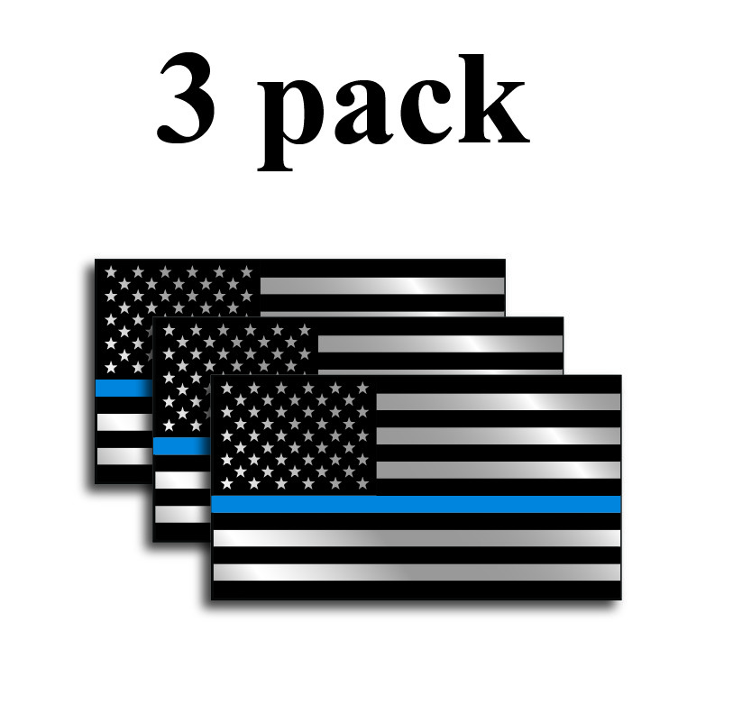 3 Thin Blue Line American Flag Decal Sticker Cop Truck Car Window Police Officer