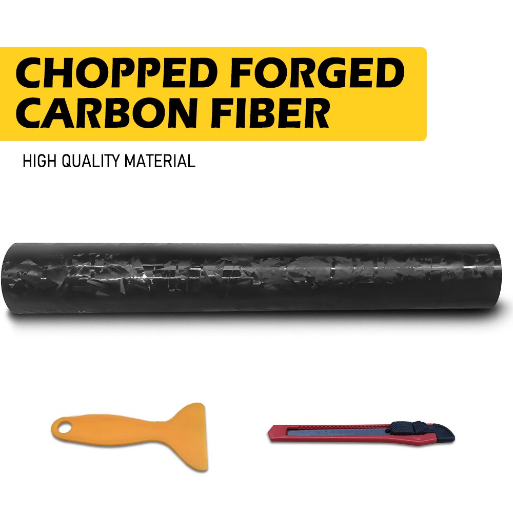 59IN x 11.8IN Black Brushed Forged Carbon Fiber Car Wrap Vinyl Roll with tools