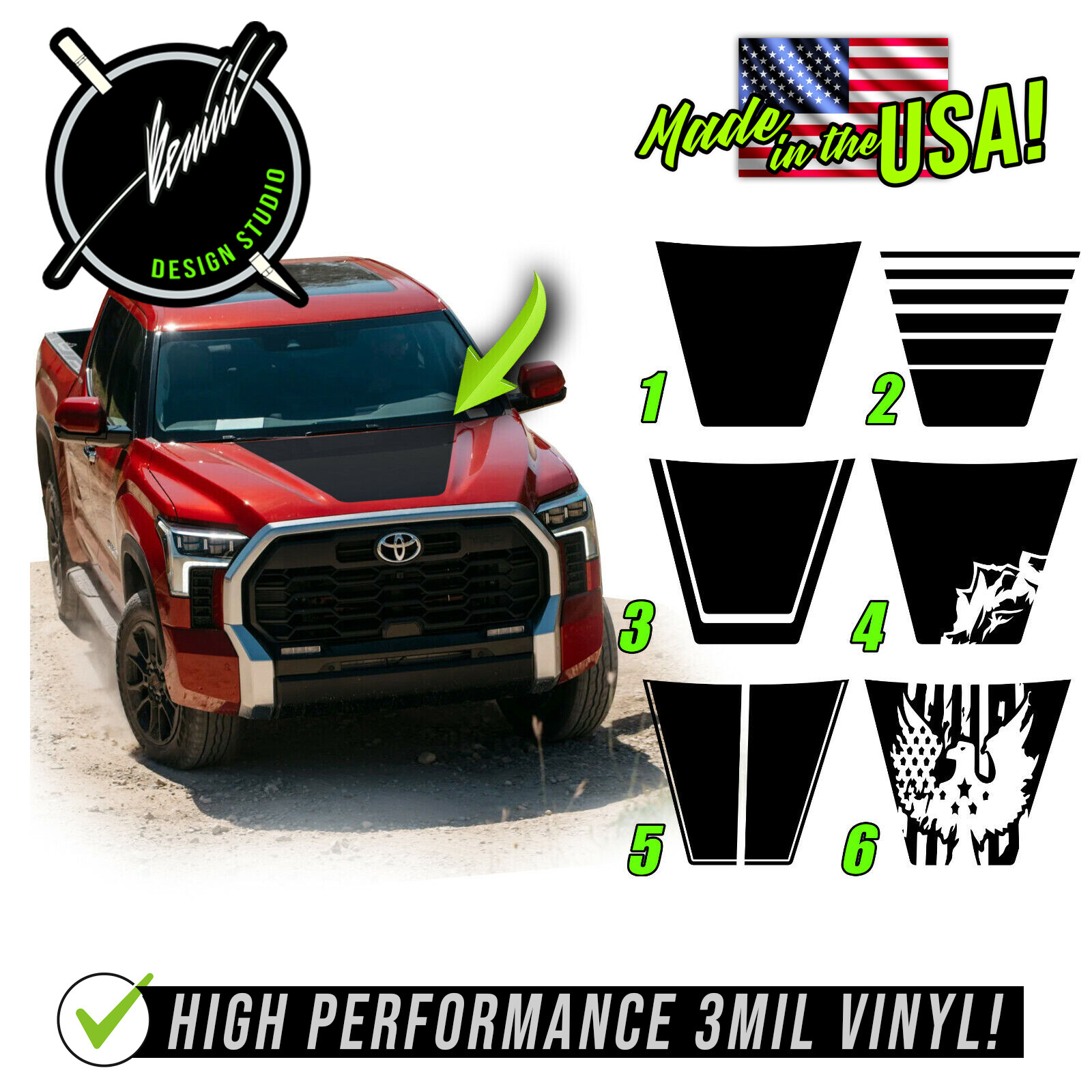 Hood Blackout Racing Stripes Mountain Strobe Flag Decal FITS- 2022 Toyota Tundra