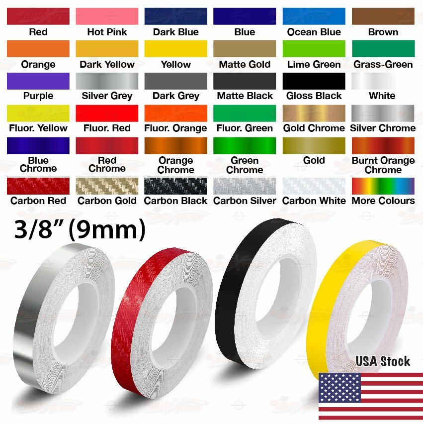 3/8″ Roll Vinyl Pinstriping Pin Stripe Solid Line Car Tape Decal Stickers 9mm