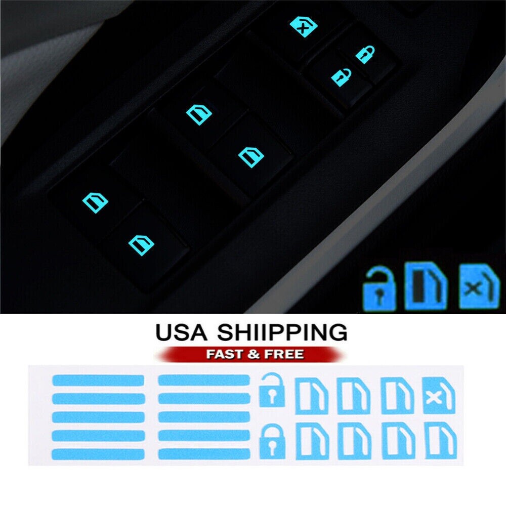 Car Door Window Switch Luminous Blue Sticker Night Safety Decal Glow In The Dark