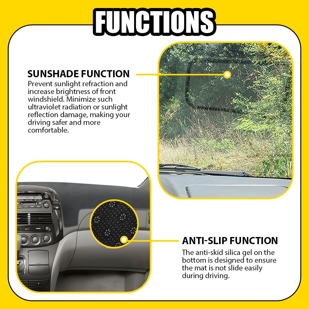 Gray Dashboard Mat for Toyota Sienna 2004-2010 Dash Cover Pad Anti-Glare 1-5X