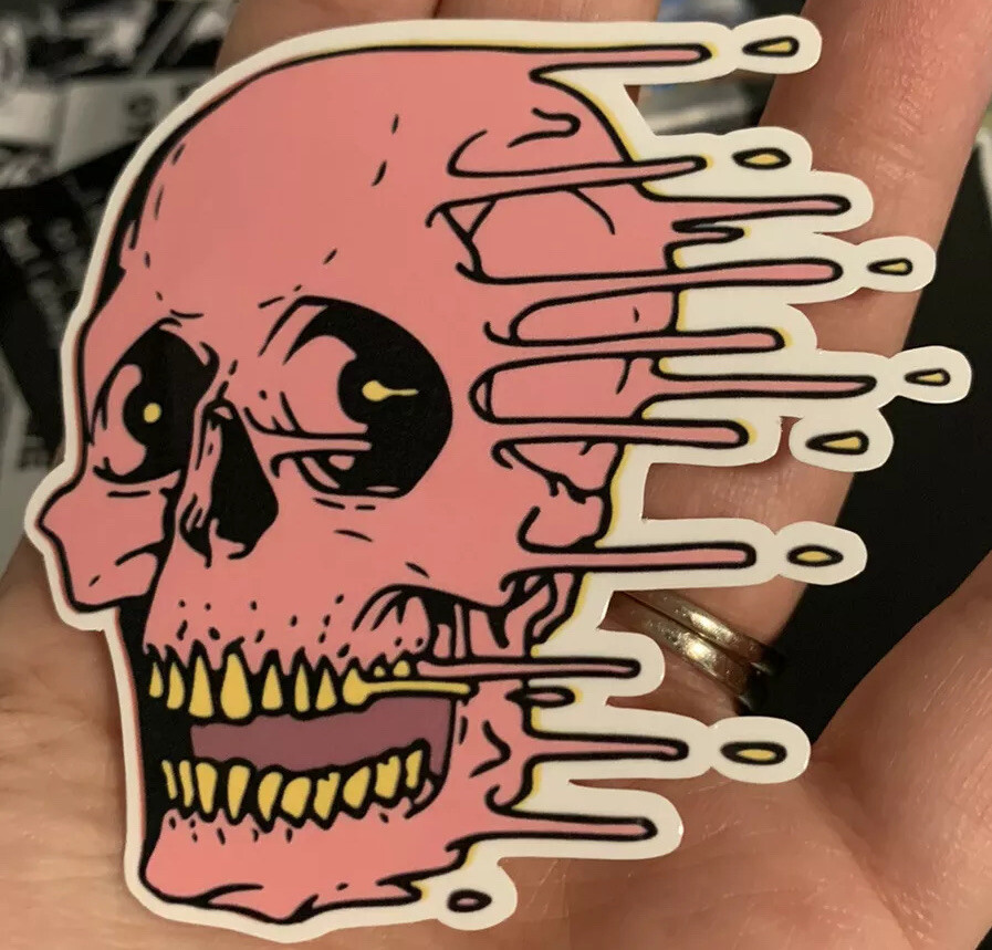 2.5” Pink Skull Sticker Death Head Teeth Scary Horror Skeleton Halloween Flying