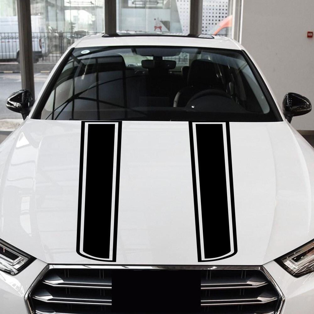 Car Hood Sticker Racing Side Body Stripe Vinyl Black Exterior Decoration 2pcs