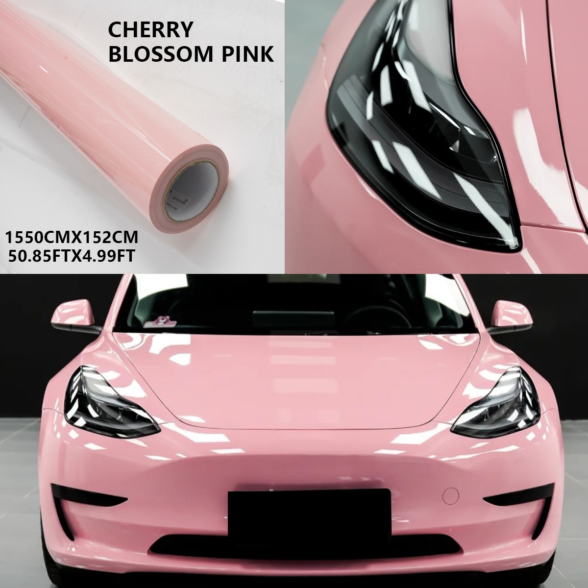 5FTx50FT PET Crystal Cherry Blossom Pink Vinyl Wrap Self-Adhesive Air Release