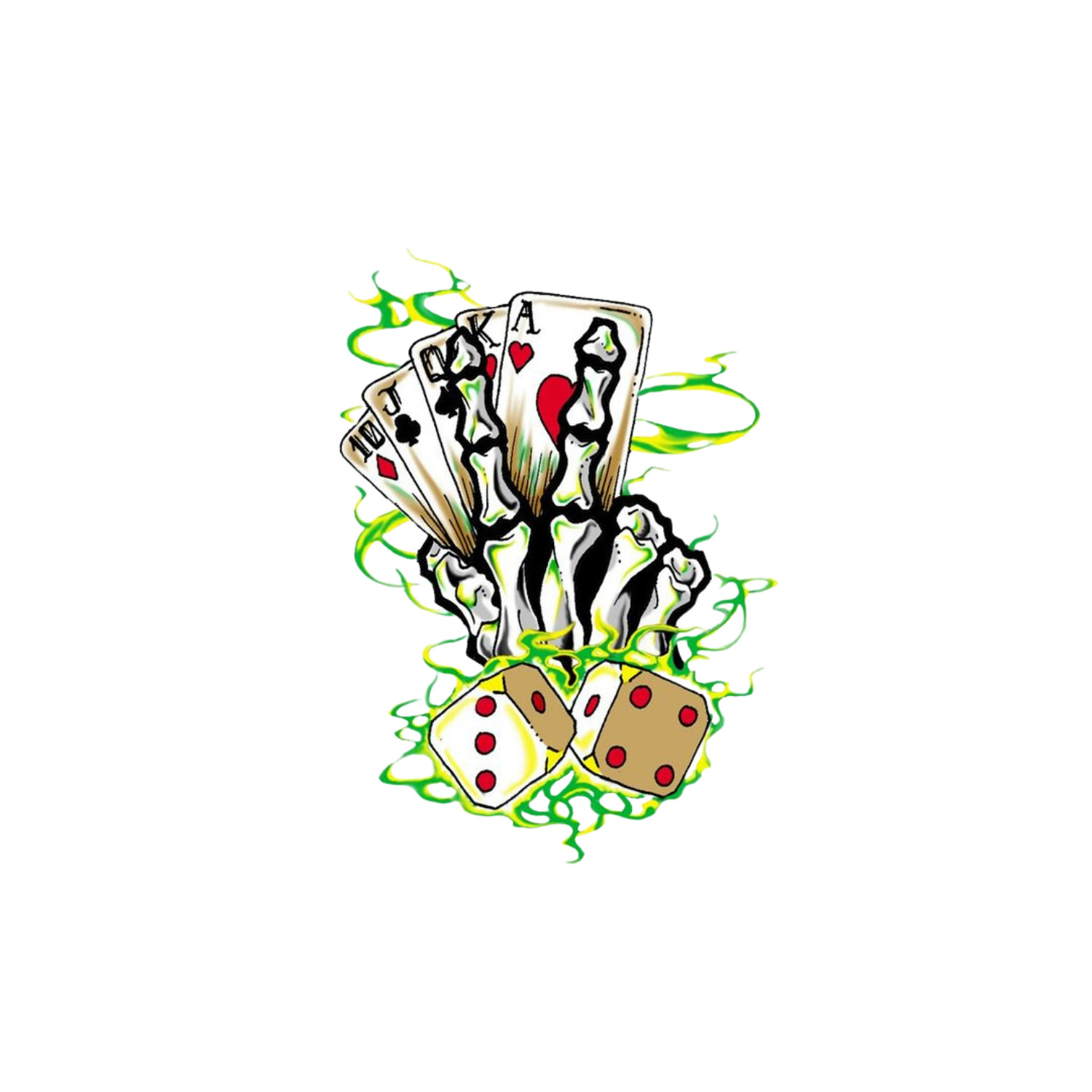 Skeleton Hand Dice Luck (3 Inch) Street Art Urban Edgy Hip Hop Grunge Bold Color