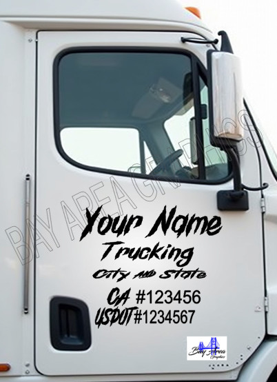 TRUCK DOOR COMMERCIAL DECALS SIGN CUSTOM SAME STYLE TEXT & DOT OUTDOOR VINYL X2