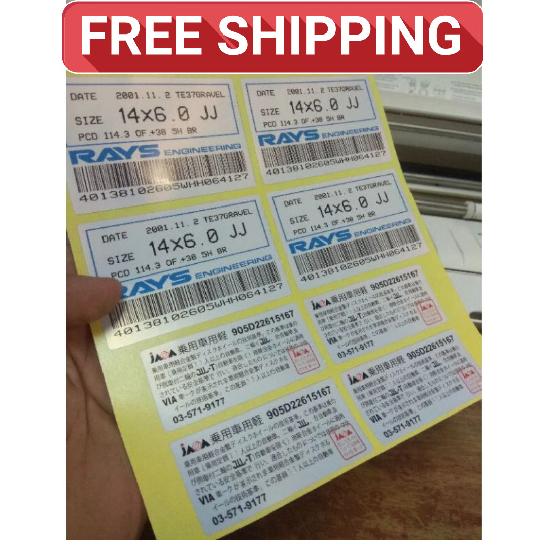 8 PCS STICKERS VOLK RAYS TE37 CE28 WHEELS SET PRODUCTION DESIGN TAG WITH BARCODE