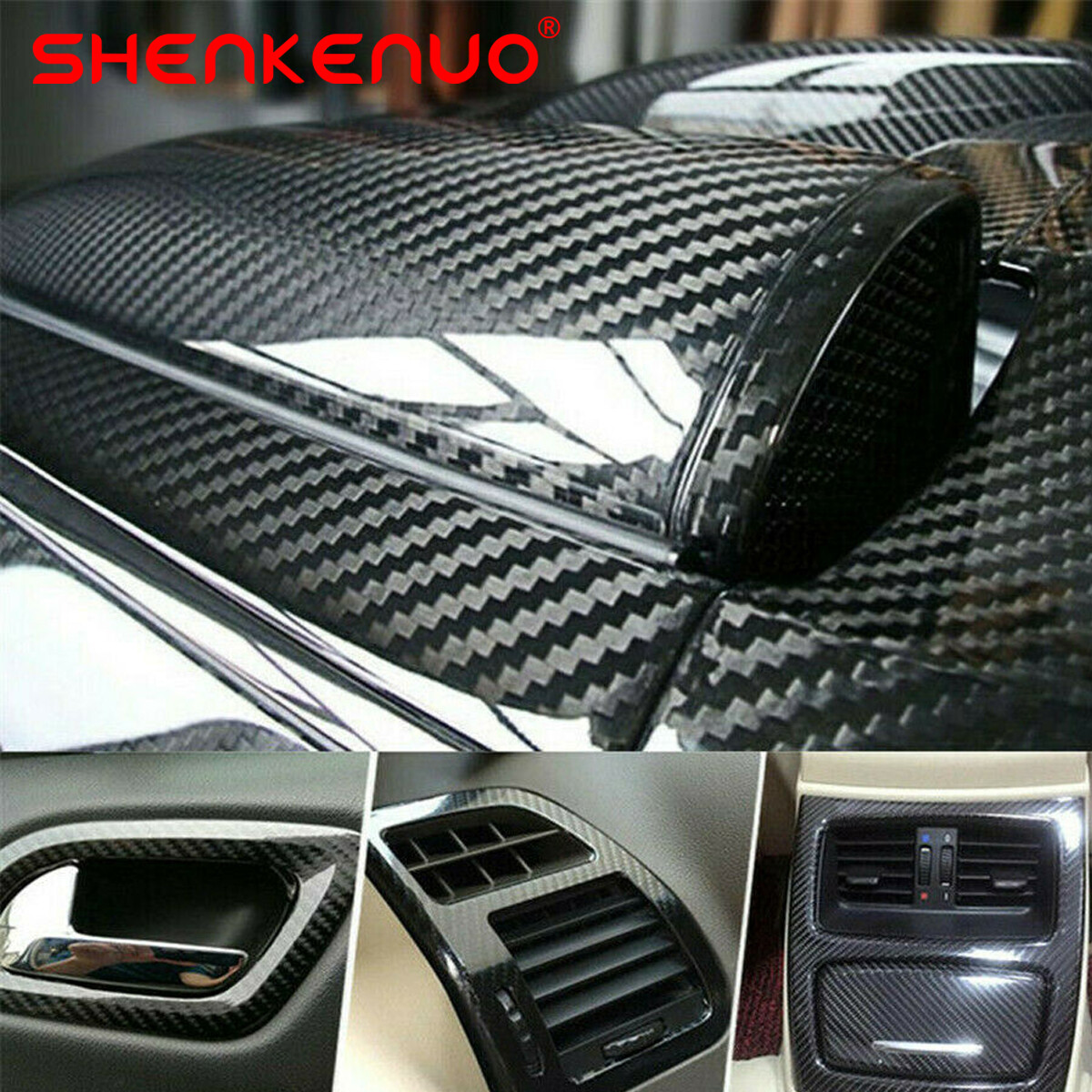 Premium Fibra De Carbono For Car Vinilo Para Autos Carros Negro 30*152 cm 7D