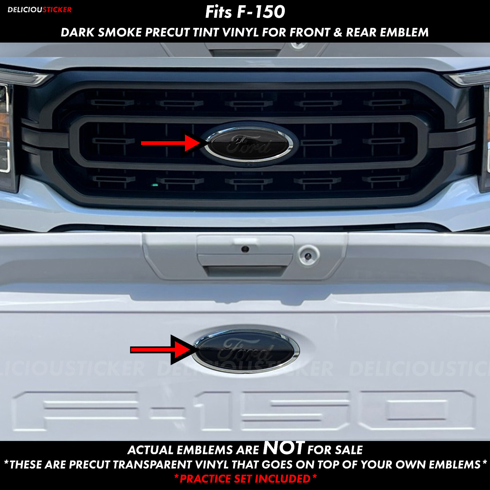 For 2021-2023 Ford F-150 SMOKE Front & Rear Emblem Set Tint Vinyl Insert Decal