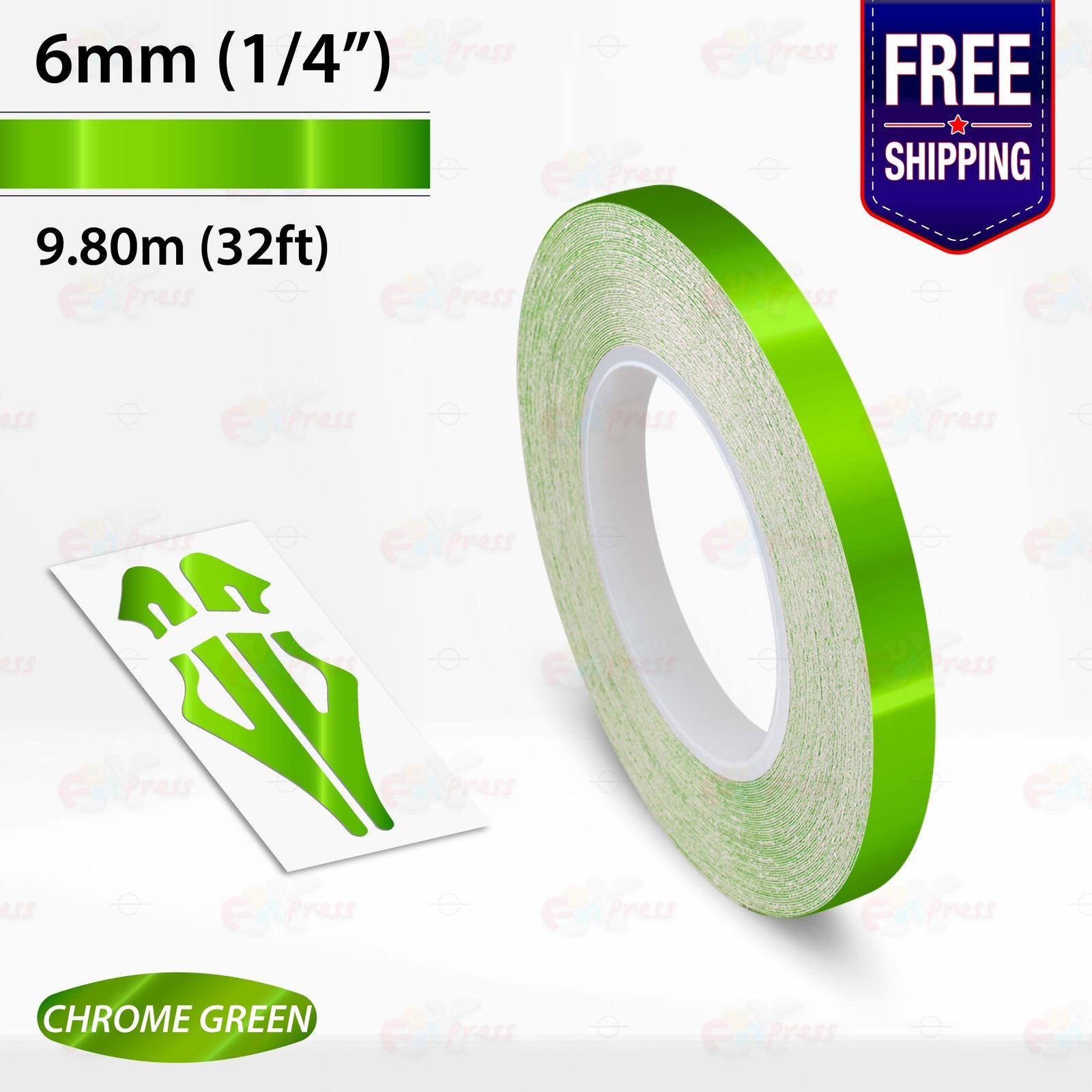 CHROME GREEN 1/4″ PIN STRIPE Car Model Motorcycle Decal TAPE Vinyl Sticker 6mm