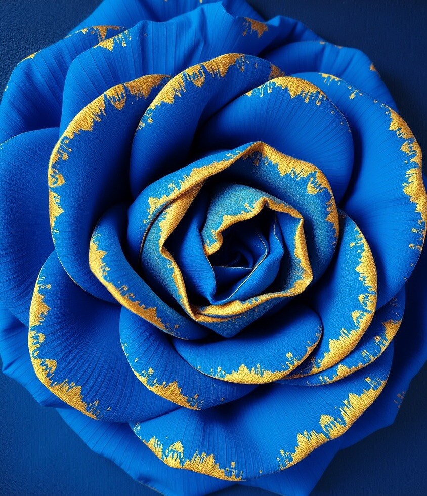 Artistic Sticker 2″ Blue and Gold Rose Abstract Floral Design Decal Aesthetic