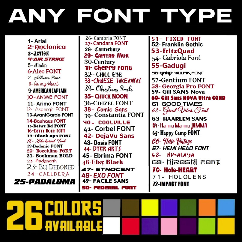 Custom Decal ANY TEXT Decal Sticker for Cars, Trucks, Bikes, SUV (8)