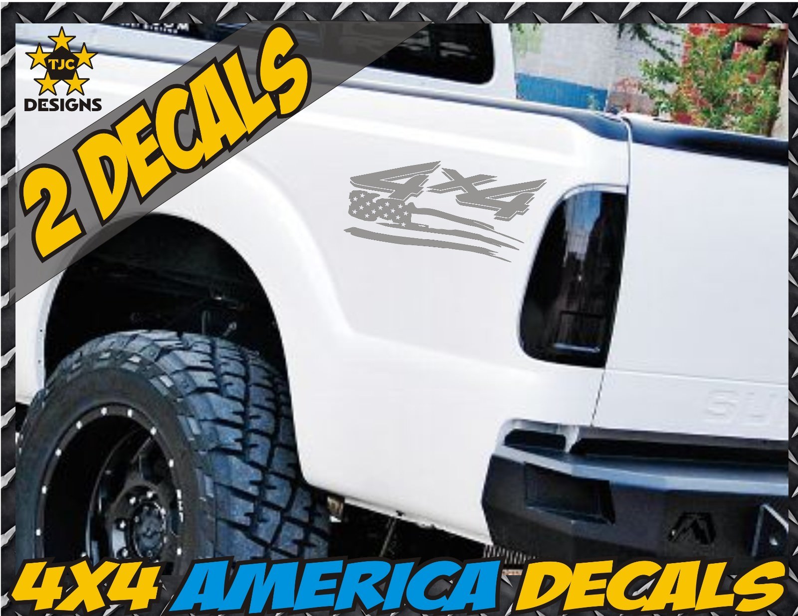 4×4 Off Road US Flag Truck Bed Decal Set METALLIC SILVER Ford F-150 Super Duty