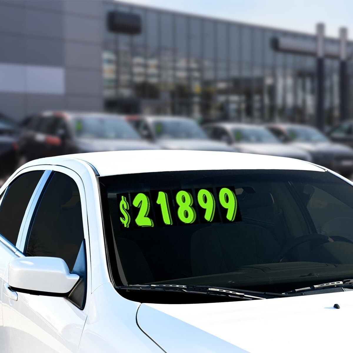 7 1/2 Inch Black & Green Numbers Windshield Pricing Stickers Car Dealer You Pick
