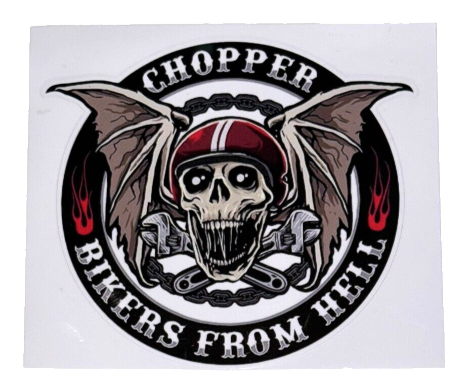 Chopper Bikers From Hell Skull Sticker, Decal, Logo, Vinyl, Emblem 5x6in (A-7)