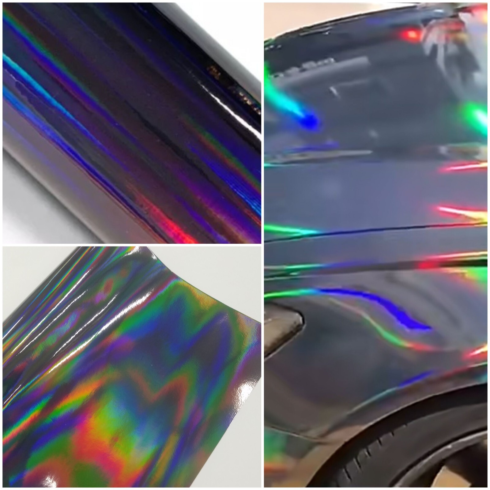 High Gloss Black Holographic Laser Vinyl Car Wrap Film Sticker Decal Sheet Roll