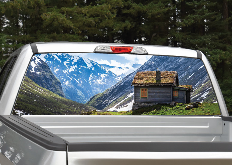 Mountain Scene Cabin Winter Landscape Rear Window Decal Graphic Truck SUV
