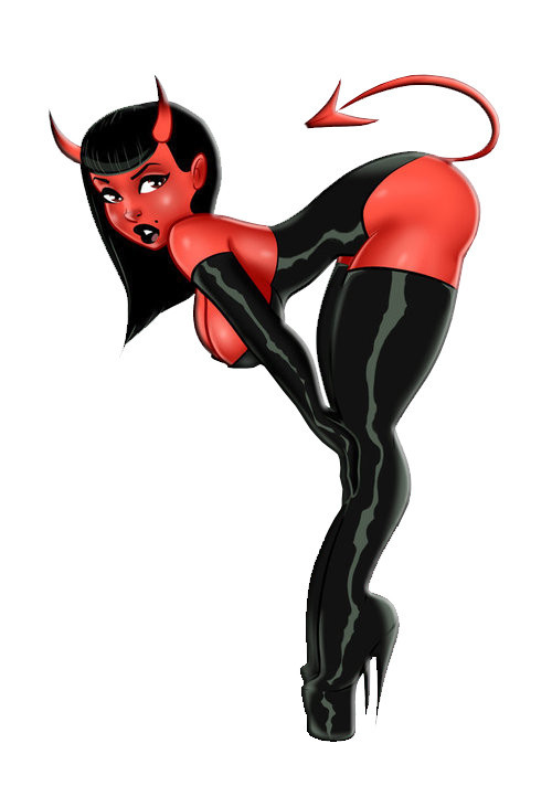 Red Devil in Black Leather Pin Up Girl Small Decal Sticker 3″