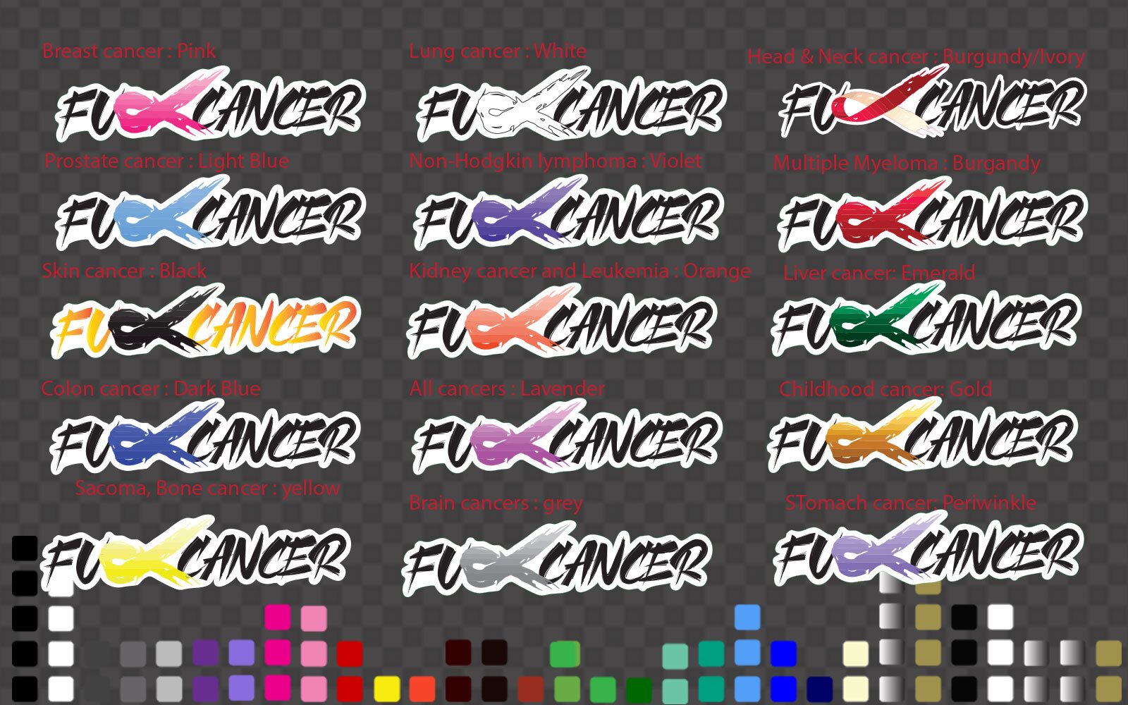 Custom F*ck Fck Cancer Car Decal Sticker Ribbon Breast Prostate Skin Colon Pink