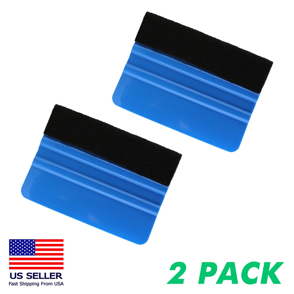 2 PACK 4″ Felt Edge Squeegee Car Vinyl Wrap Application Tool Scraper Decal Blue