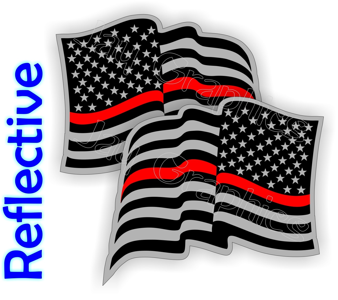 pair – 4″x5″ REFLECTIVE Wavy THIN RED LINE American Flags Stickers Decals Flag