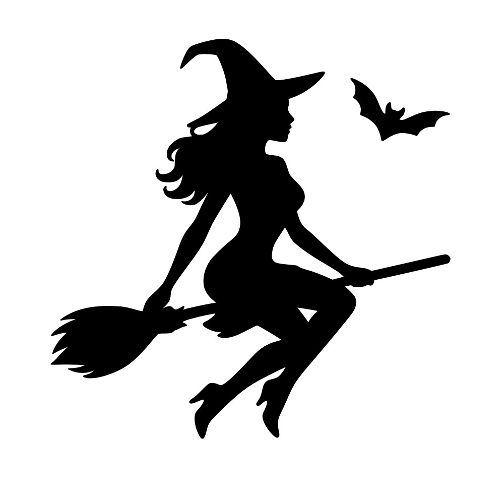Charming Witch Flying On Broom And Bat Vinyl Decal Sticker for Car Window Bumper
