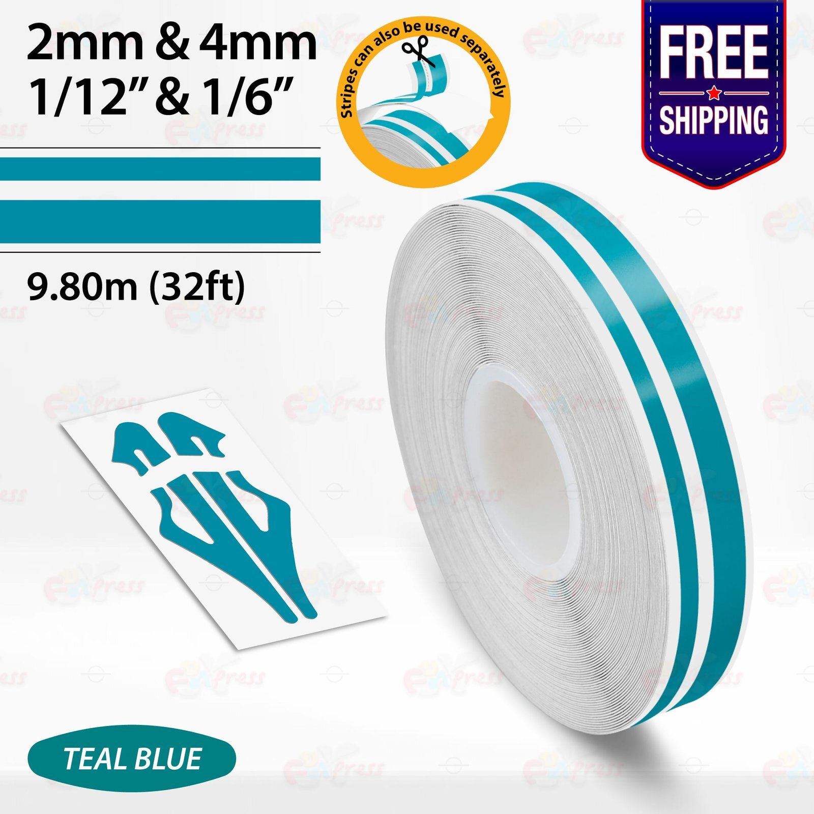 TEAL BLUE 1/12″ & 1/6″ Roll Vinyl Pinstriping Stripe Double Line Tape Sticker