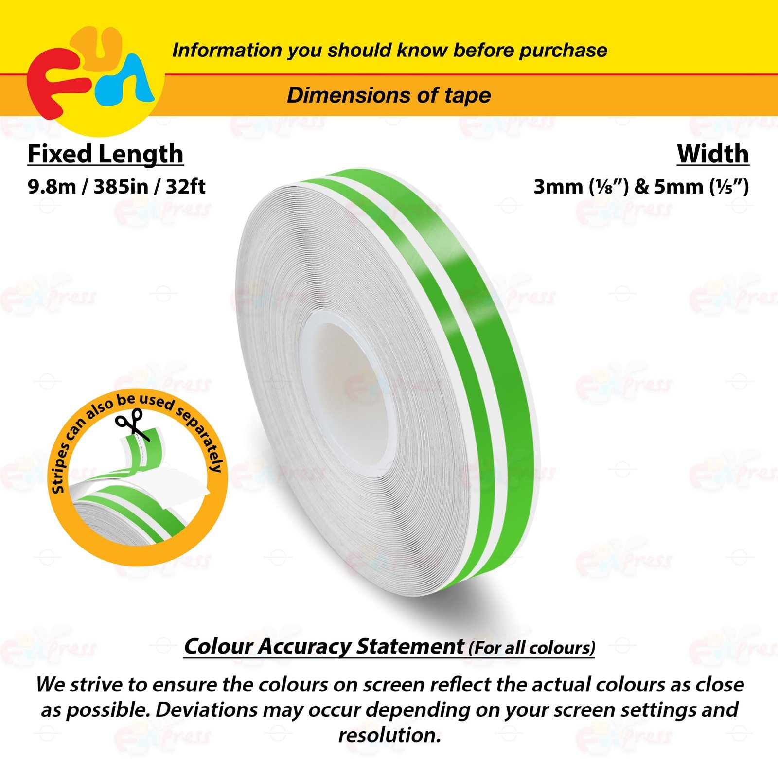 LIME GREEN 1/8″ & 1/5″ Roll Vinyl Pinstriping Stripe Double Line Tape Sticker
