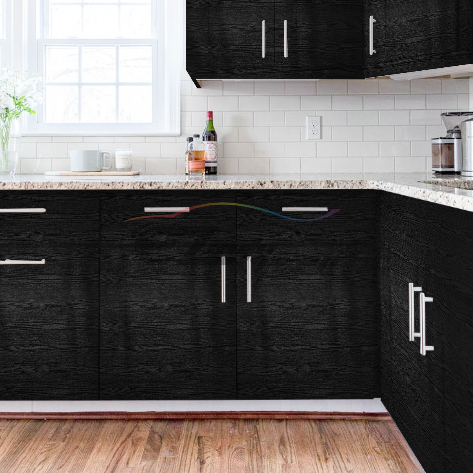 Premium Black Wood Grain Vinyl Wrap Sticker Decal Car Home Kitchen Decoration