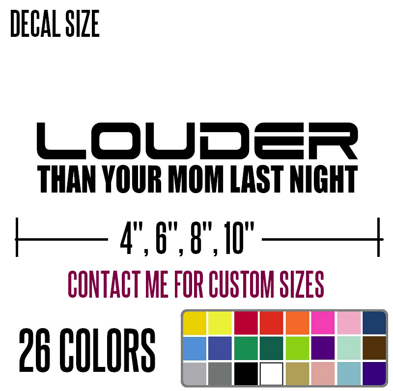 Louder Than Your Mom Funny DieCut Vinyl Window Decal Sticker Car Truck SUV JDM