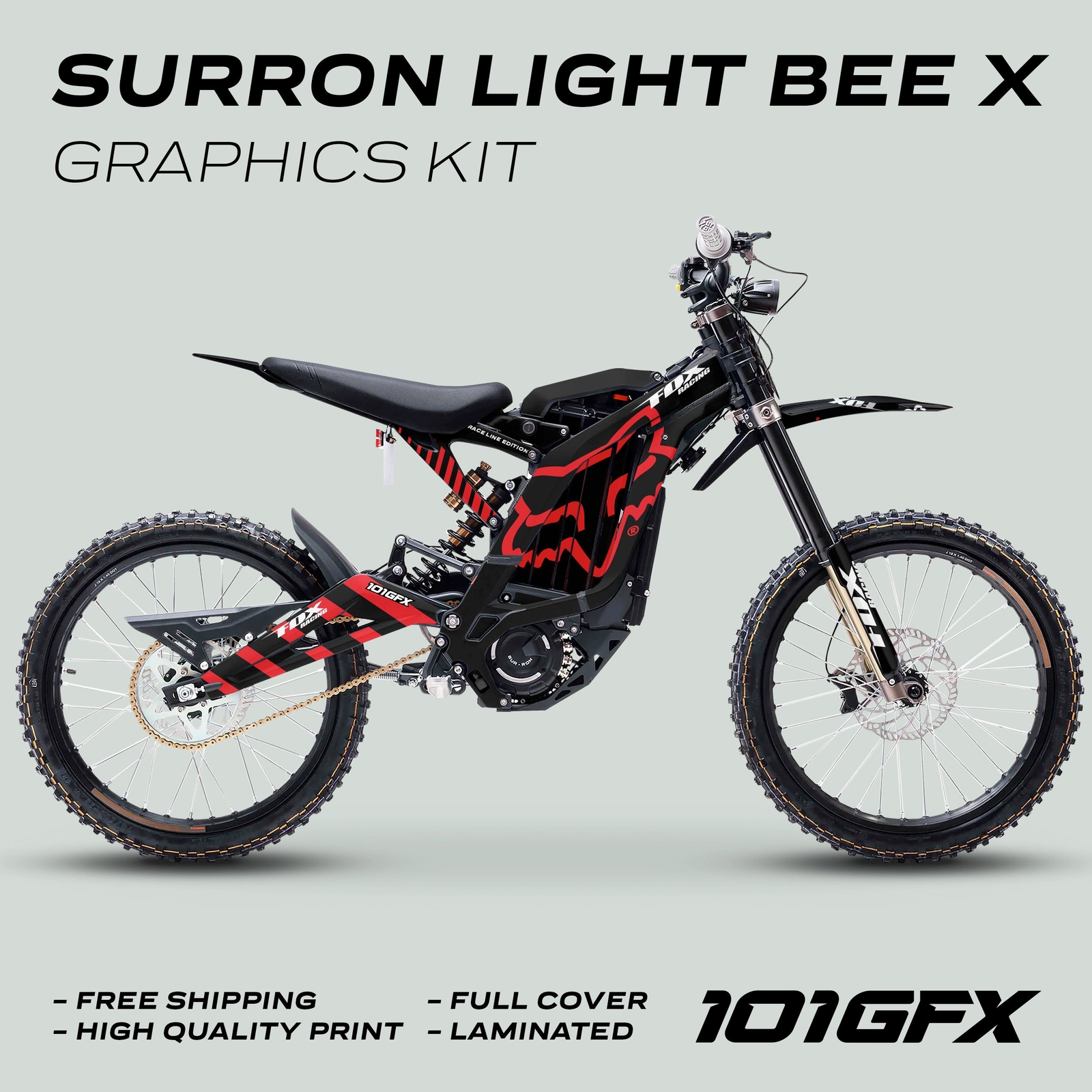 Surron Light Bee X Graphics Kit FOX RACE LINE Black Red Decals Stickers