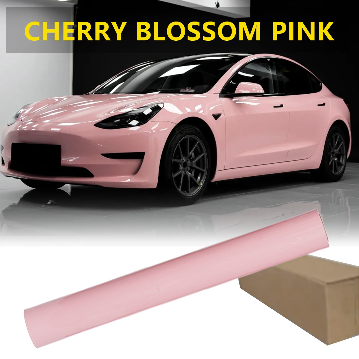 5FTx50FT PET Crystal Cherry Blossom Pink Vinyl Wrap Self-Adhesive Air Release
