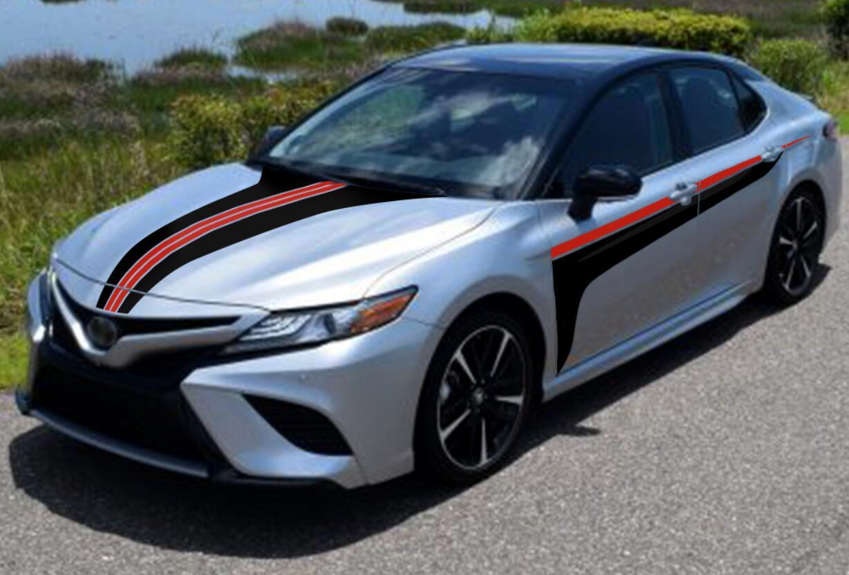 For TOYOTA CAMRY 2018-2022 Car Stickers Bonnet Racing Stripe Side Door Decals